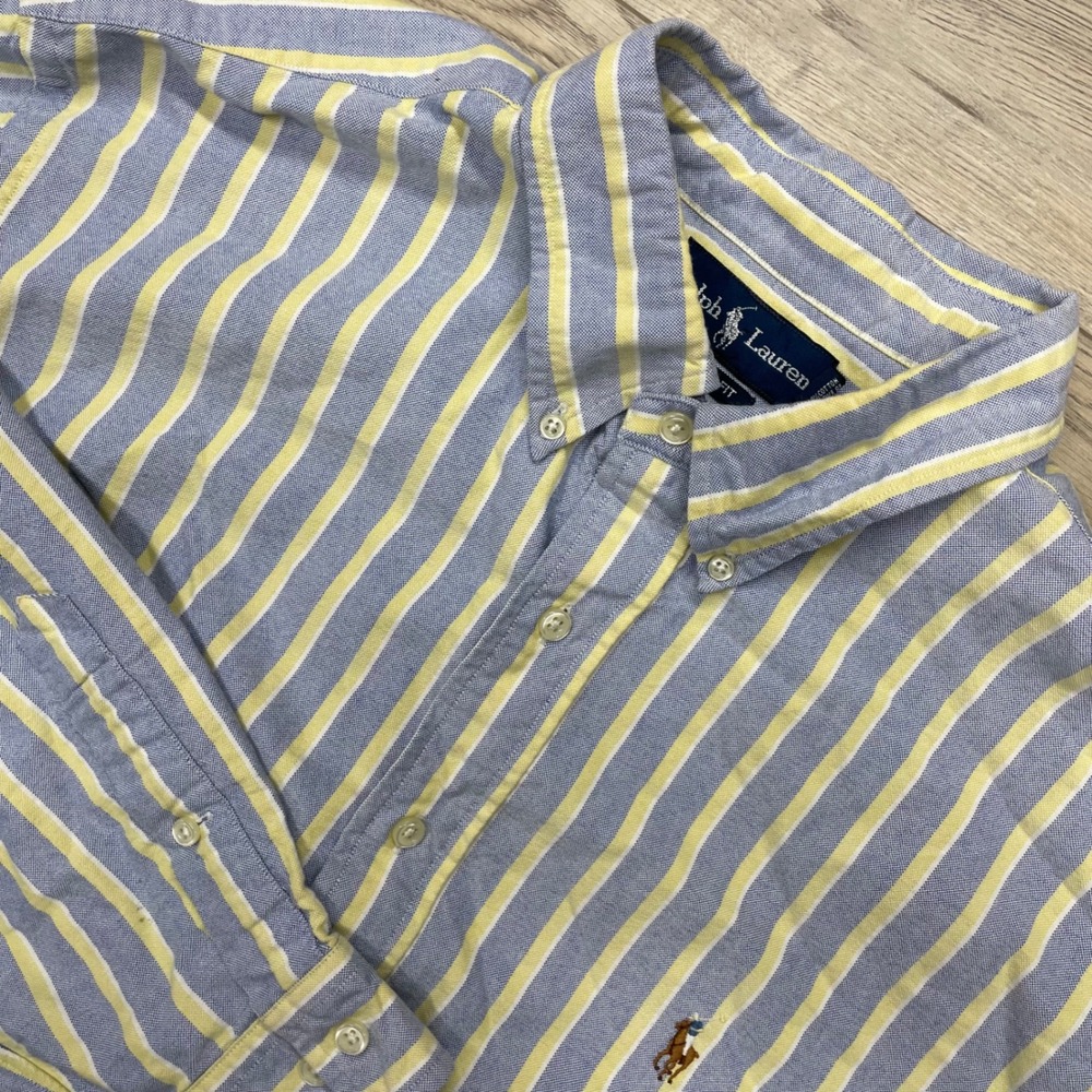Ralph Lauren Button Down Shirt Men 18 36/37 Blue Yellow Striped Classic Fit READ